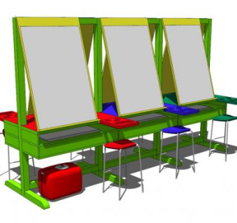 绿色画板桌椅组合SU模型下载_sketchup草图大师SKP模型