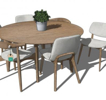 北欧圆形木质餐桌椅SU模型下载_sketchup草图大师SKP模型