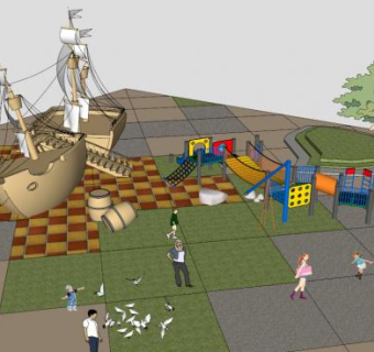 儿童活动区概念小品船SU模型下载_sketchup草图大师SKP模型