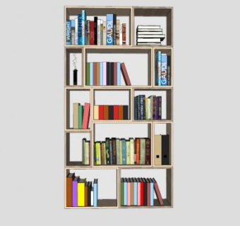 木制书柜书本SU模型下载_sketchup草图大师SKP模型