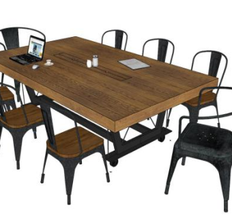 现代实木会议桌餐桌椅办公桌SU模型下载_sketchup草图大师SKP模型