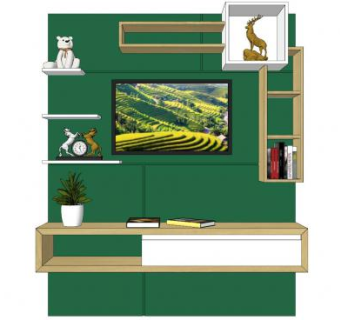 现代简易电视背景墙电视柜SU模型下载_sketchup草图大师SKP模型