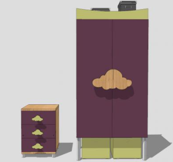 儿童衣柜床头柜SU模型下载_sketchup草图大师SKP模型