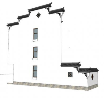 徽派中式马头墙背面SU模型下载_sketchup草图大师SKP模型