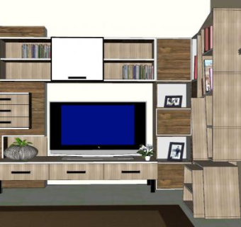 木质电视柜书本书架SU模型下载_sketchup草图大师SKP模型