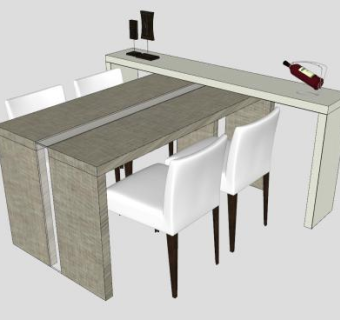 现代餐桌椅酒瓶SU模型下载_sketchup草图大师SKP模型