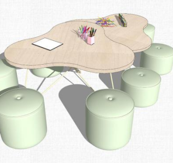 多人儿童桌椅SU模型下载_sketchup草图大师SKP模型