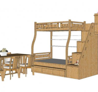 现代餐桌椅和儿童房家具SU模型下载_sketchup草图大师SKP模型