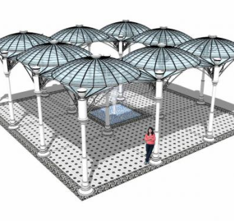 欧式水池张拉膜SU模型下载_sketchup草图大师SKP模型