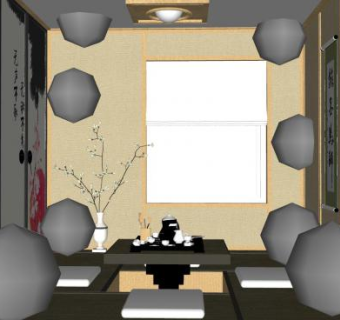 日式茶室空间带榻榻米SU模型下载_sketchup草图大师SKP模型