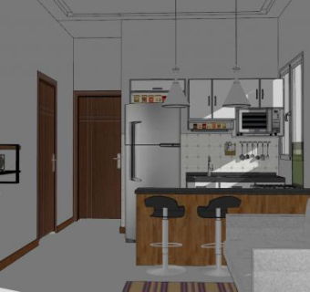 客厅厨房家具空间SU模型下载_sketchup草图大师SKP模型