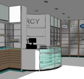 现代药店室内空间设计SU模型下载_sketchup草图大师SKP模型