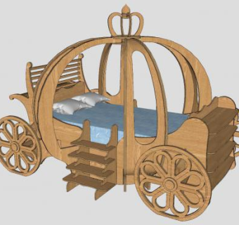 现代儿童床南瓜车形状床铺SU模型下载_sketchup草图大师SKP模型