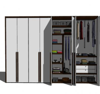 打开门的衣柜衣服SU模型下载_sketchup草图大师SKP模型