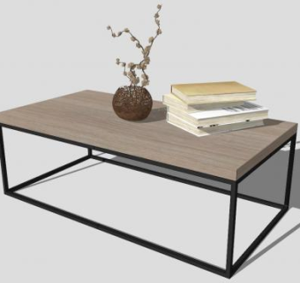 简易茶几桌子书本花瓶SU模型下载_sketchup草图大师SKP模型