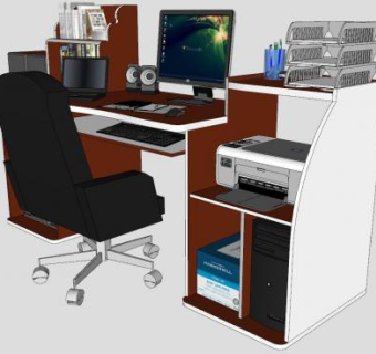 电脑桌和办公设备SU模型下载_sketchup草图大师SKP模型