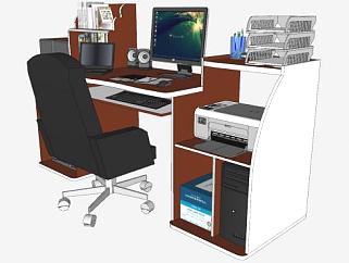 电脑桌和办公设备SU模型下载_sketchup草图大师SKP模型