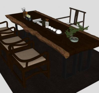 新中式茶桌茶具家具SU模型下载_sketchup草图大师SKP模型