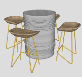工业风格桌椅SU模型下载_sketchup草图大师SKP模型
