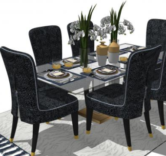 简欧餐桌椅家具SU模型下载_sketchup草图大师SKP模型