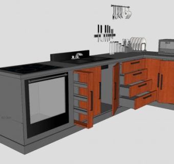 转角厨房橱柜厨具SU模型下载_sketchup草图大师SKP模型