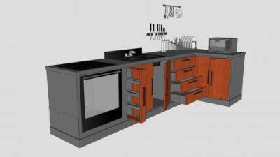 转角厨房橱柜厨具SU模型下载_sketchup草图大师SKP模型