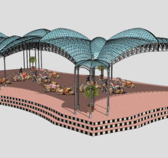遮阳棚张拉膜sketchup模型下载_sketchup草图大师SKP模型