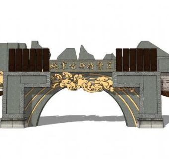 大理石旅游景区大门景观入口SU模型下载_sketchup草图大师SKP模型
