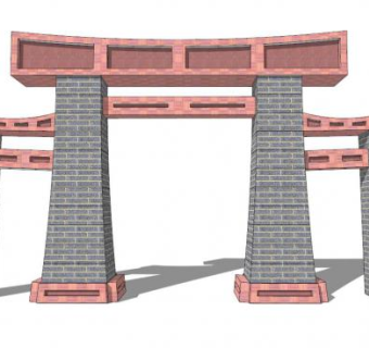 粉色旅游景区大门景观入口SU模型下载_sketchup草图大师SKP模型