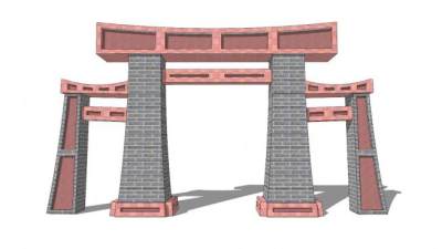 粉色旅游景区大门景观入口SU模型下载_sketchup草图大师SKP模型