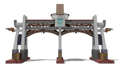 风情旅游景区大门入口SU模型下载_sketchup草图大师SKP模型