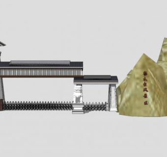 古代旅游景区大门景观入口SU模型下载_sketchup草图大师SKP模型