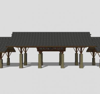 古建旅游景区大门景观入口SU模型下载_sketchup草图大师SKP模型