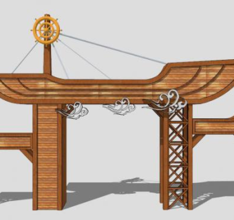 木质旅游景区大门景观入口SU模型下载_sketchup草图大师SKP模型