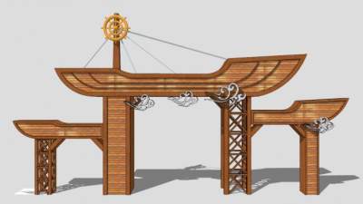 木质旅游景区大门景观入口SU模型下载_sketchup草图大师SKP模型