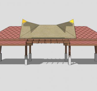 牛角旅游景区大门景观入口SU模型下载_sketchup草图大师SKP模型