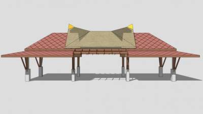 牛角旅游景区大门景观入口SU模型下载_sketchup草图大师SKP模型