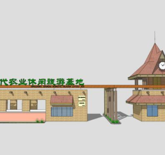 欧式旅游景区大门景观公园游乐场入口SU模型下载_sketchup草图大师SKP模型