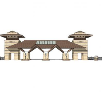 新中式旅游景区大门景观入口SU模型下载_sketchup草图大师SKP模型