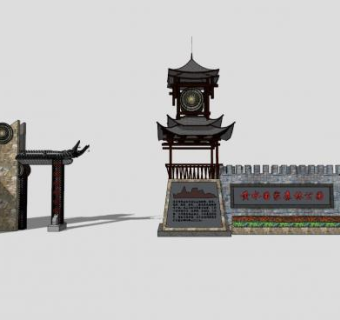 中式古建旅游景区大门景观入口SU模型下载_sketchup草图大师SKP模型