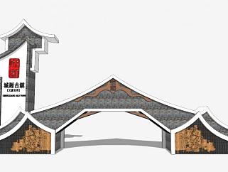 中式古建筑旅游景区大门入口SU模型下载_sketchup草图大师SKP模型