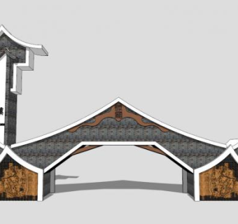中式古建筑旅游景区大门入口SU模型下载_sketchup草图大师SKP模型