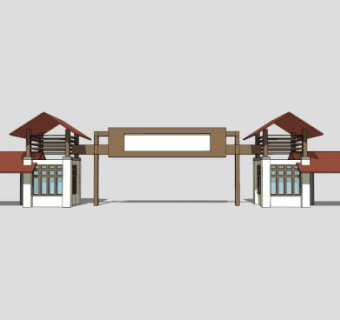 中式景区大门入口SU模型下载_sketchup草图大师SKP模型