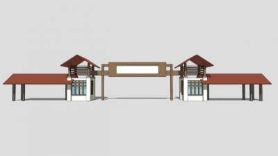 中式景区大门入口SU模型下载_sketchup草图大师SKP模型