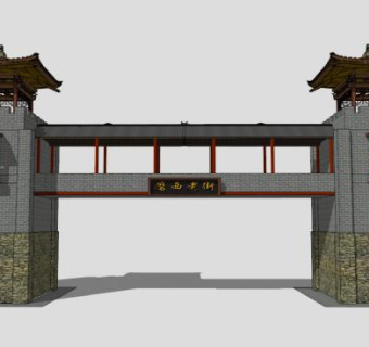中式旅游景区大门景观公园入口SU模型下载_sketchup草图大师SKP模型