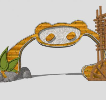 中式旅游景区大门景观公园游乐场入口SU模型下载_sketchup草图大师SKP模型
