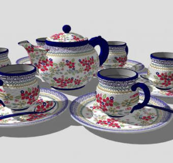 花色杯子壶SU模型下载_sketchup草图大师SKP模型