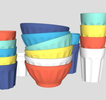 彩色杯子碗SU模型下载_sketchup草图大师SKP模型