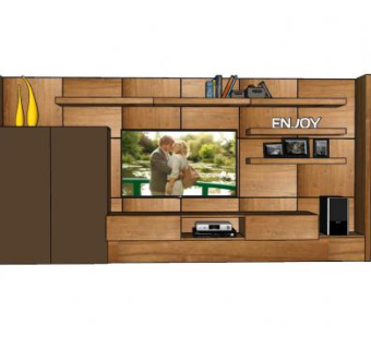 电视柜木质电视墙SU模型下载_sketchup草图大师SKP模型