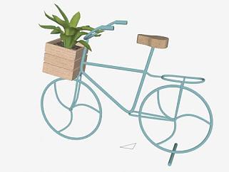 自行车单车植物花架SU模型下载_sketchup草图大师SKP模型